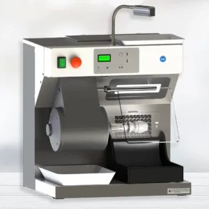 Einspindelige Poliermaschine Feinwerk one plus mit Edelstahl-Arbeitsbereich und integrierter Absaugung